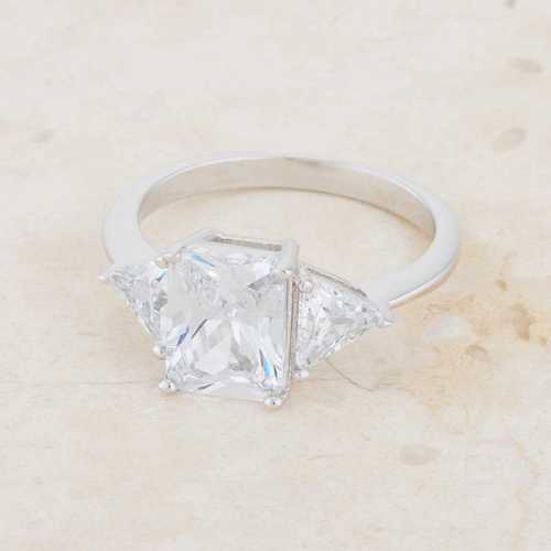 Classic Clear Rhodium Plated Engagement Ring for Women - Elegant Wedding Band, Promise Ring & Anniversary Jewelry Gift - Perfect for Proposals, Bridal Sets & Special Occasions