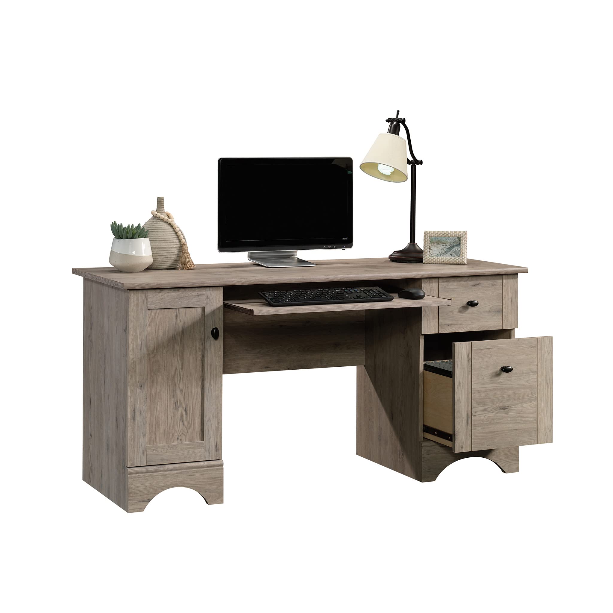 Sauder Laurel Oak Finish Office Desk for Home & Workspace - Stylish & Functional Computer Desk for Small Spaces, Study, or Remote Work