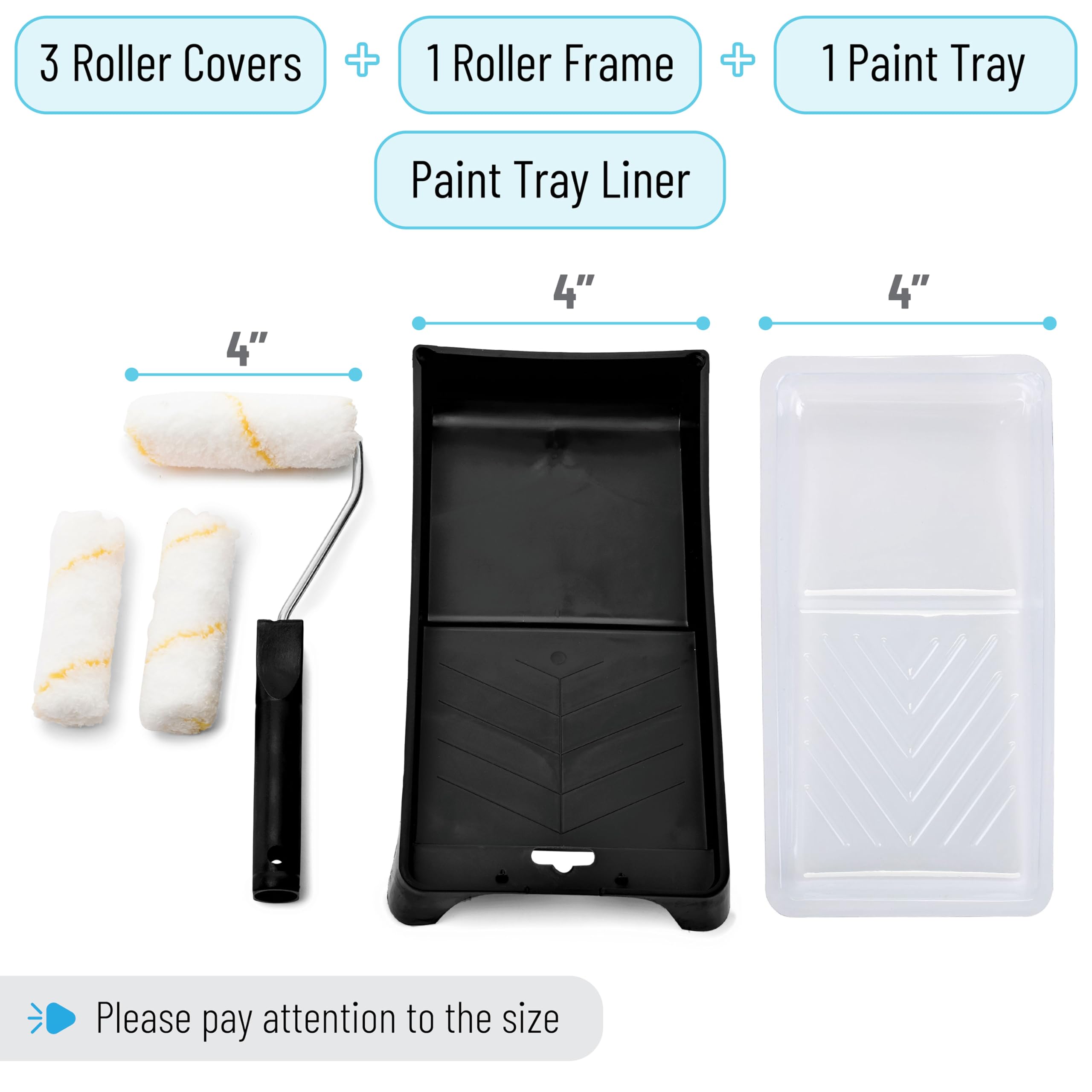 Bates Paint Tray Set - 6pc Small Paint Roller Kit with 4-Inch Roller, Tray & Brush for Walls, Ceilings, DIY Home Projects & Craft Painting