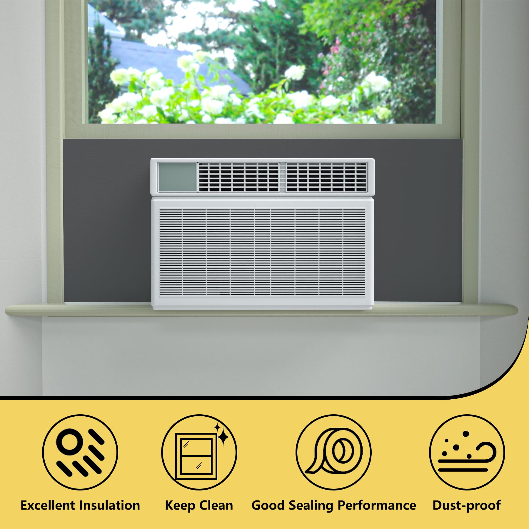 Window Air Conditioner Foam Insulation Panels - Black AC Side Panels for Indoor Window AC Units | Summer & Winter Heat/Draft Seal Cover | Energy Saving Home & Office Use