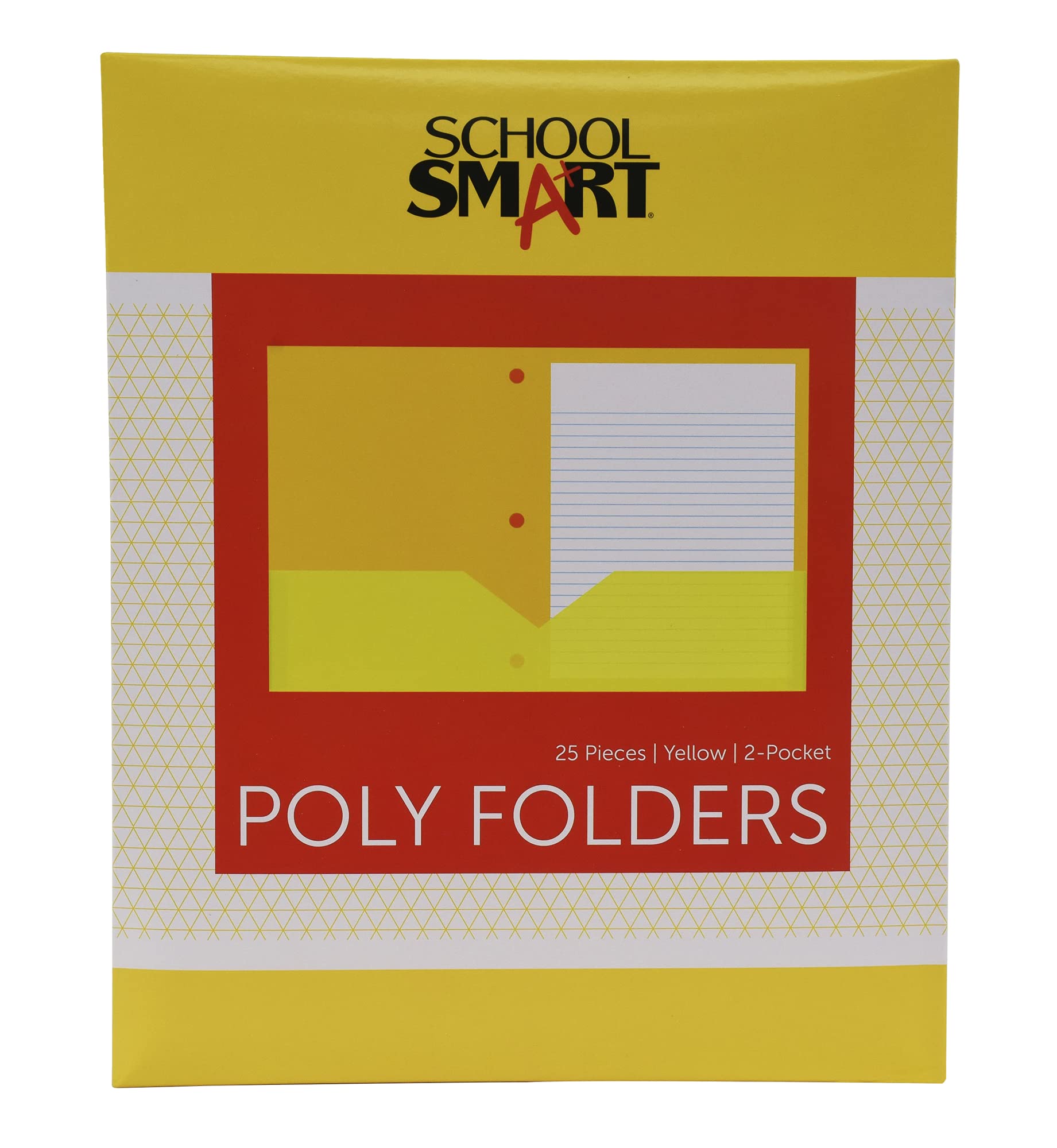 School Smart 2-Pocket Poly Folders with 3-Hole Punch - Yellow (Pack of 25) - Durable Plastic Folders for Classroom Organization, Homework, and Office Filing