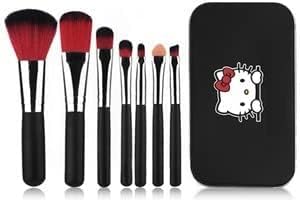 DUMOUS 7-Piece Mini Makeup Brush Set with Beauty Blender - Professional Travel Makeup Brushes for Foundation, Blush, Eyeshadow & Contouring (Black) - Perfect for On-The-Go Makeup & Touch-Ups