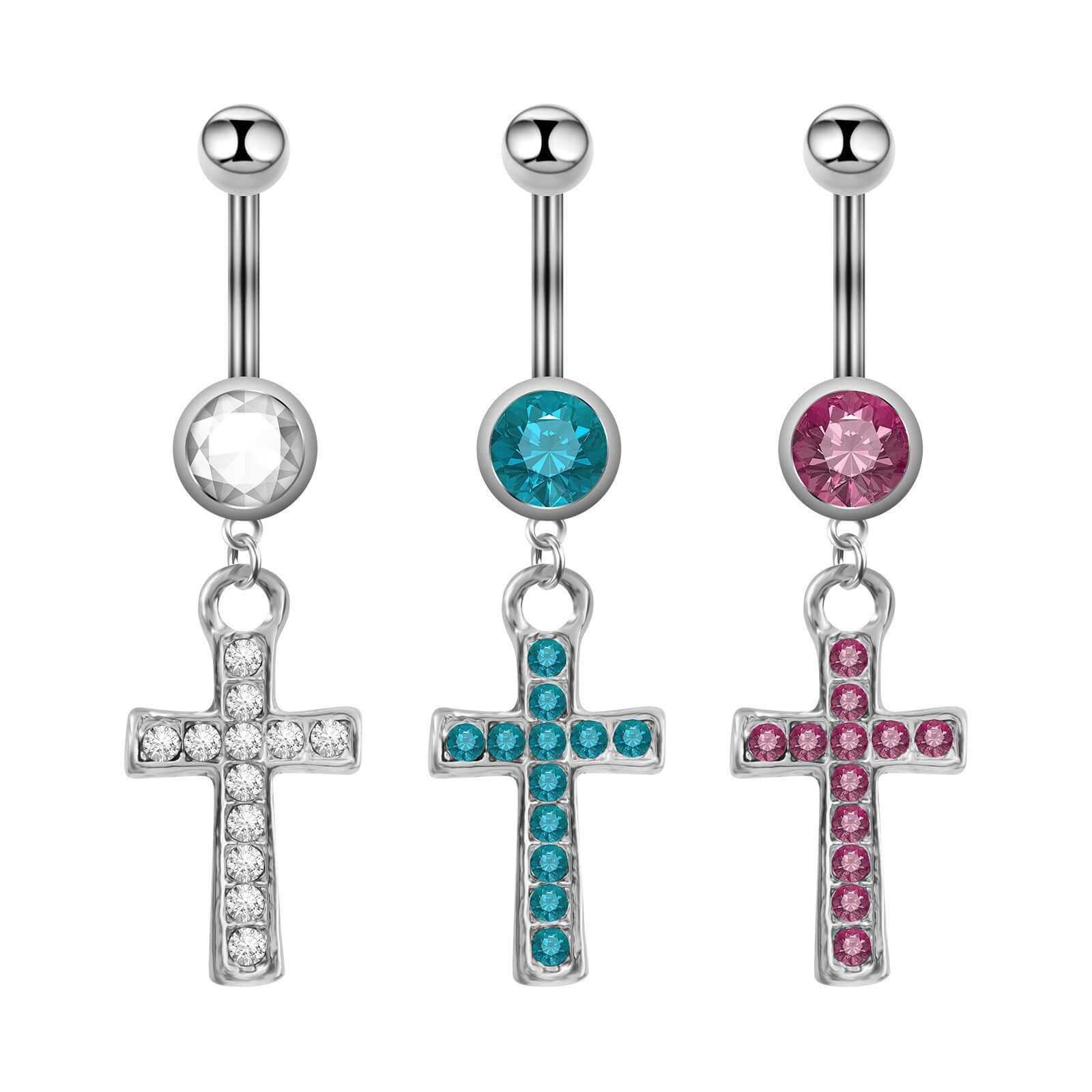 Silver Cross Dangle Belly Button Rings for Women | Surgical Steel Navel Piercing Jewelry | Trendy Gothic Body Jewelry for Parties & Everyday Wear