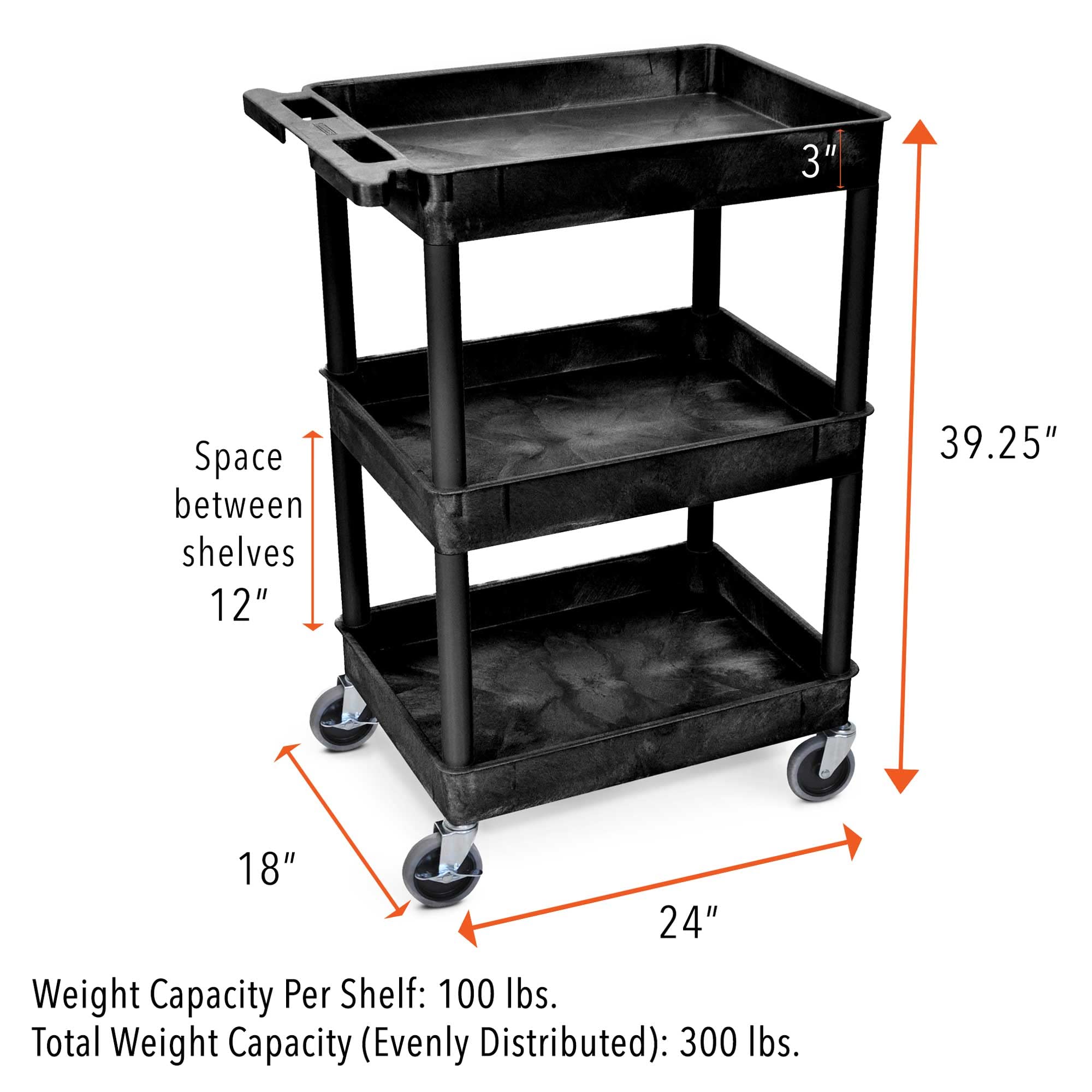 Stand Steady Tubstr Compact Utility Cart - Black Rolling Cart with 2.5