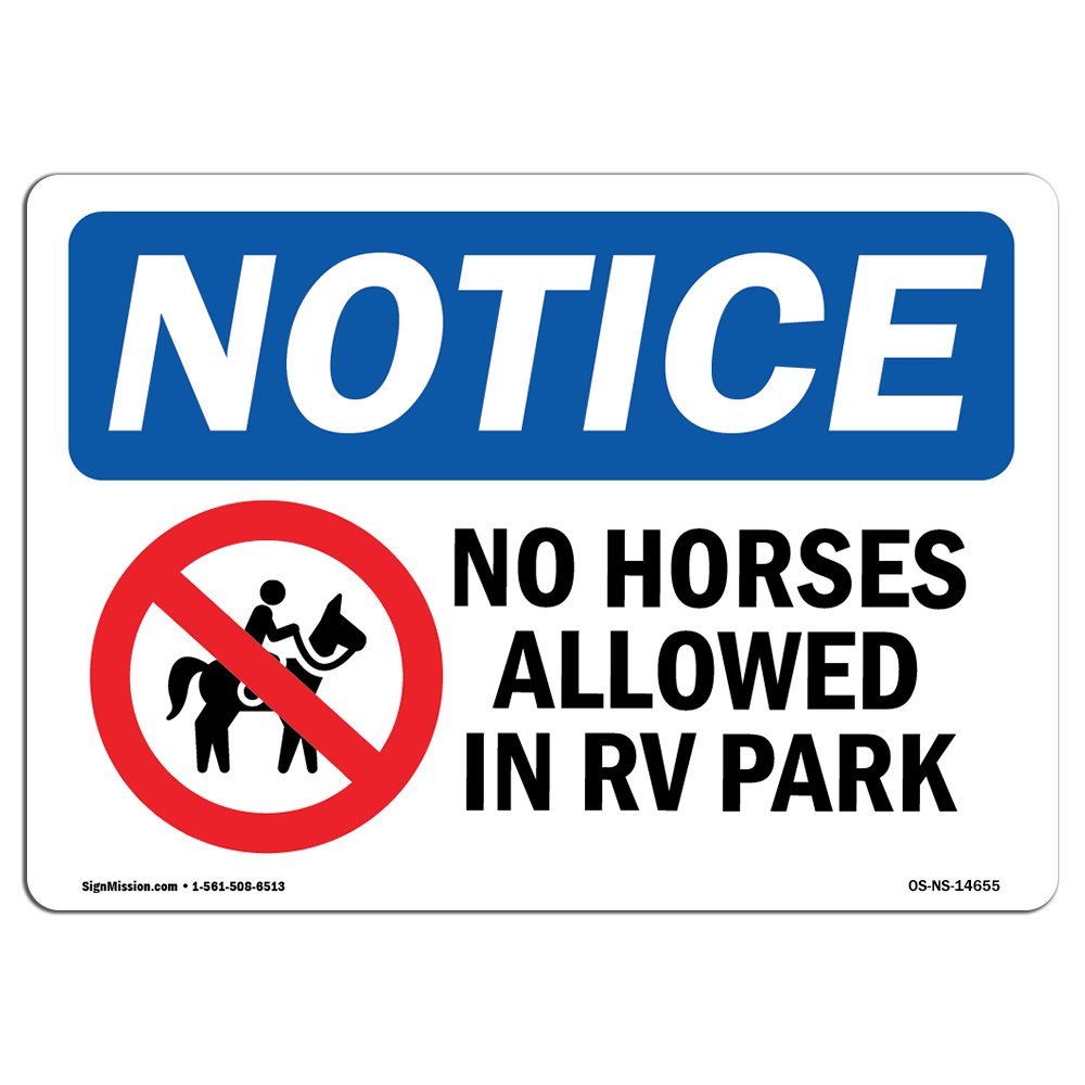 No Horses Allowed Sign for RV Parks - OSHA Compliant Durable Plastic Safety Sign | Business, Construction Site, Warehouse & Shop Protection | Made in USA | Perfect for Campgrounds, Trailers & Outdoor Areas