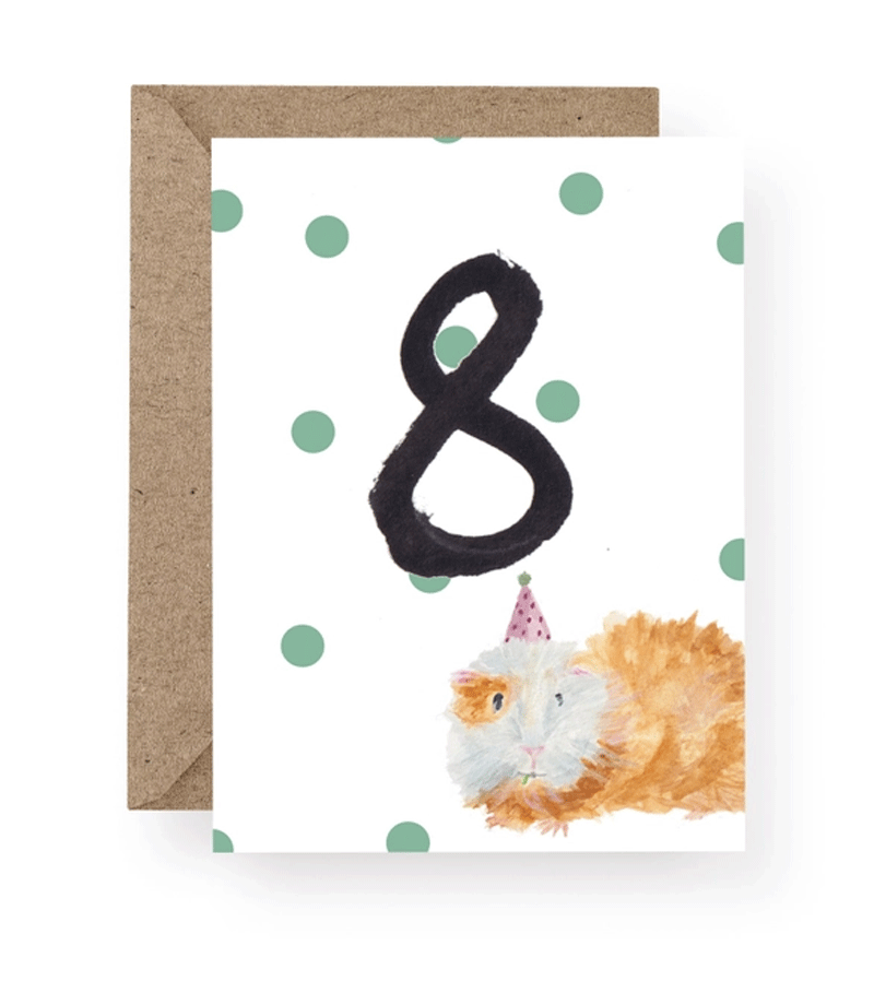 Adorable Guinea Pig Birthday Card for 8 Year Olds - Cute Western Sketch Design - Perfect for Kids' Birthday Parties & Animal Lover Gifts