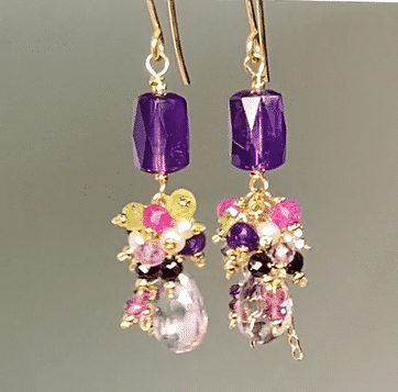 Amethyst Dangle Earrings | Multi Gemstone Cluster Drop Earrings for Women | Perfect for Weddings, Parties & Special Occasions