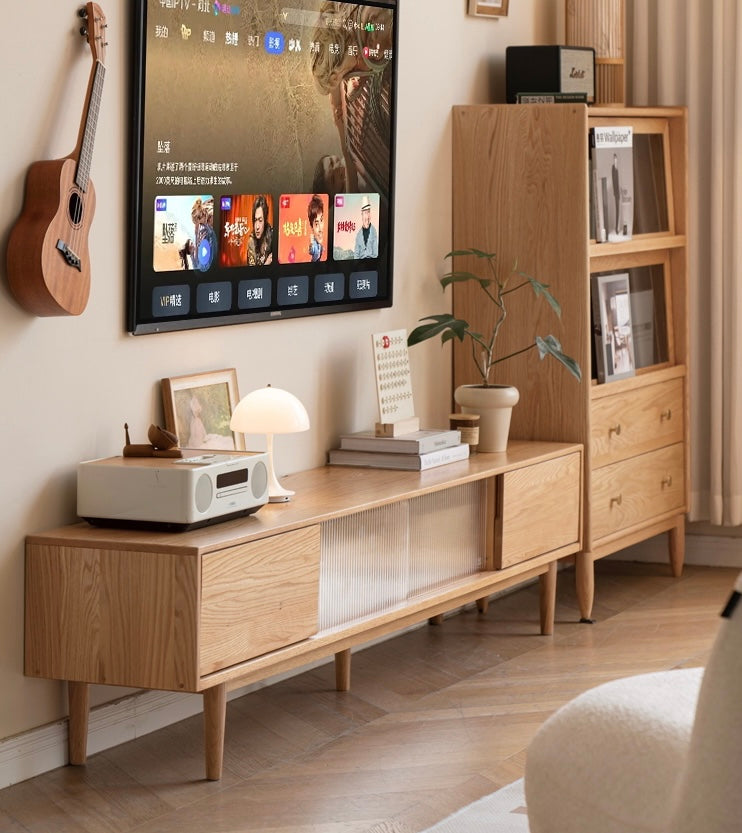 Modern Oak Solid Wood TV Stand with Storage - Stylish Entertainment Center for Living Room, Bedroom & Home Theater