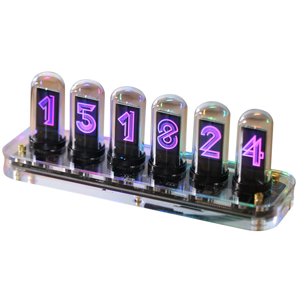 Vintage Nixie Tube Style Digital Clock - DIY Creative IPS LCD Display with Transparent Crystal Base - Perfect for Home Office Desk Decor & Gift Idea