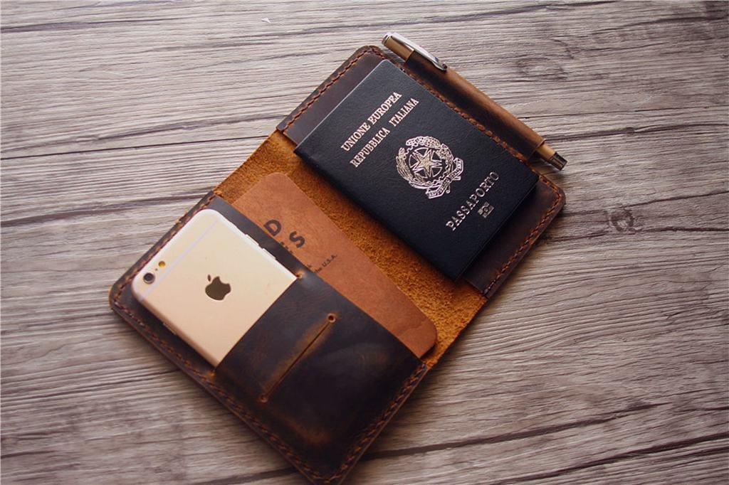 Custom Leather Passport Holder - Personalized Name Engraved RFID Blocking Travel Wallet for Men & Women - Perfect for Airports, Business Trips & Vacations