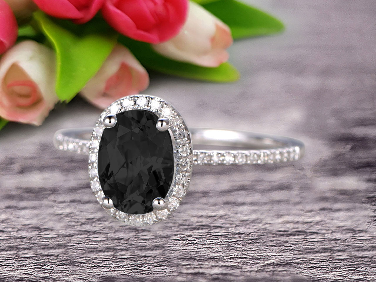 1.50 Carat Oval Cut Black Diamond Moissanite Engagement Ring - 10k White Gold Wedding Band for Women, Anniversary Gift for Her - Perfect for Proposals, Valentine's Day & Special Occasions
