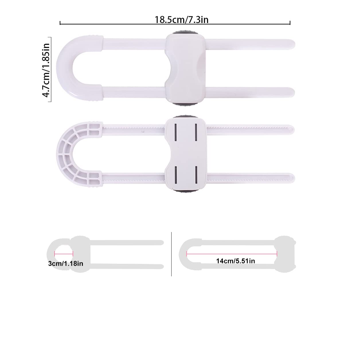 5-Pack Adjustable U-Shaped Child Safety Cabinet Locks - Sliding Drawer & Door Locks for Kitchen, Storage Cupboard, Closet, Dresser (White) - Baby Proofing & Home Security Solution