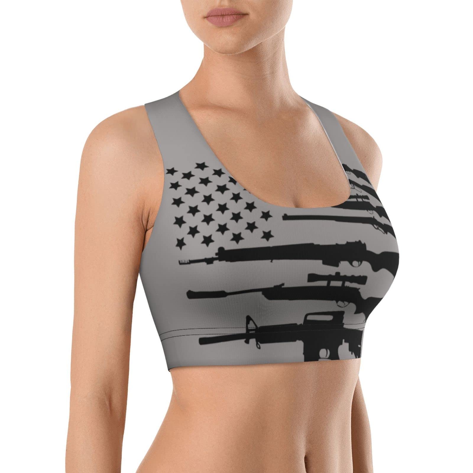 ZGXJJPP Women's American Flag Print Racerback Sports Bra - Breathable Workout Yoga Gym Fitness Top for Running, Training & Activewear