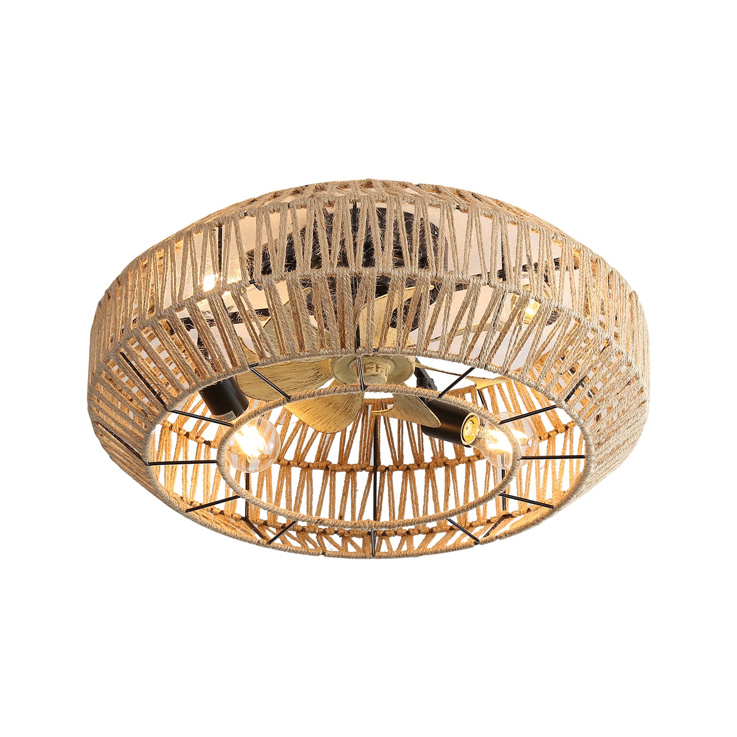 22 Inch Modern Boho Style Caged Ceiling Fan with Enclosed Rattan Blades - 6 Speed Remote Control, Reversible DC Motor - Perfect for Living Room, Bedroom & Patio Cooling
