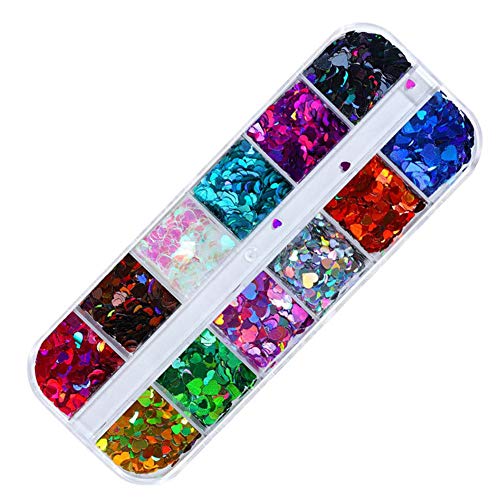 12/48 Colors Mixed Shape Nail Art Sequins Glitter - Heart, Flake, Holographic for DIY Nail Decoration | Perfect for Nail Art, Face, Eyes, Hair & Body Makeup