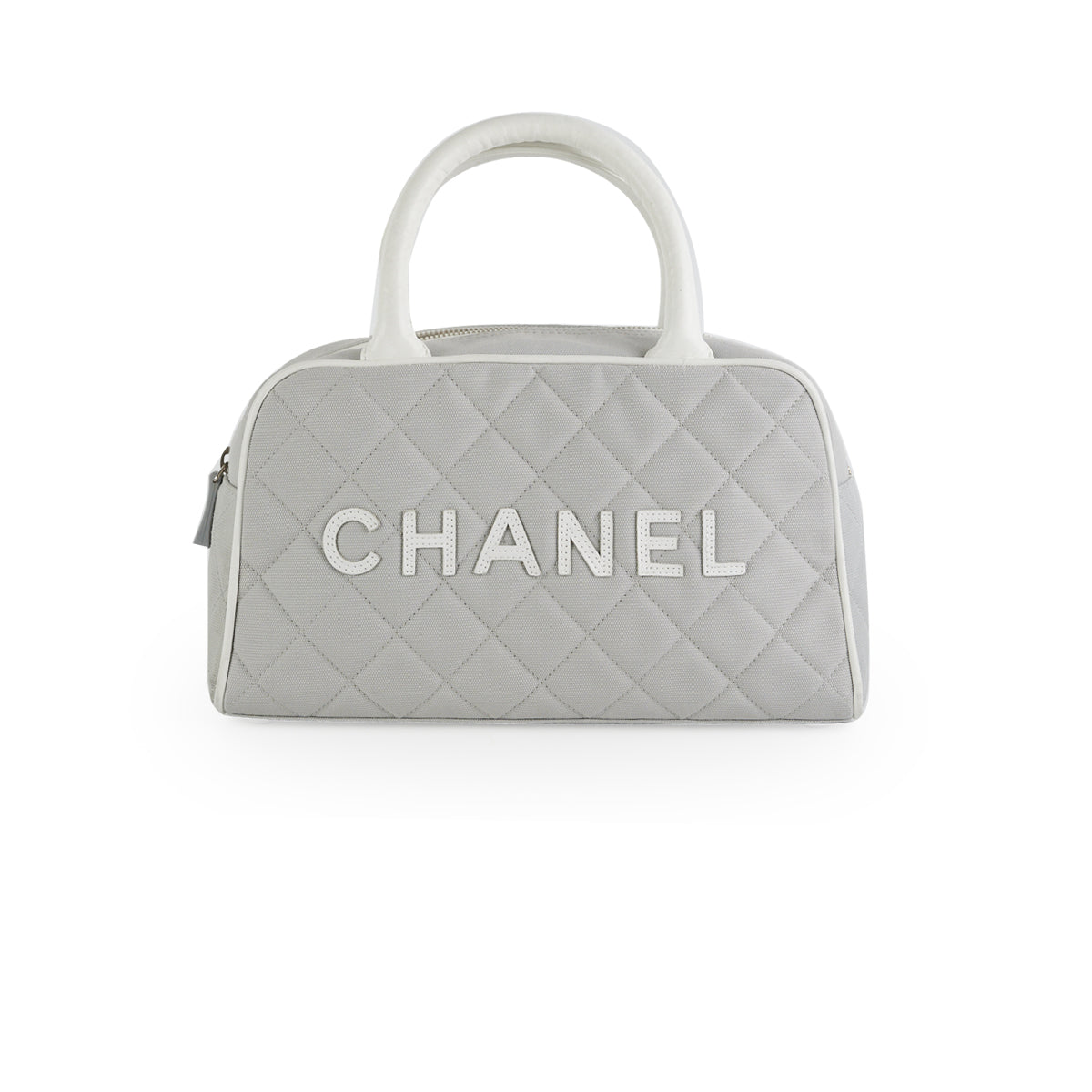 Chanel Grey Quilted Leather Bowling Bag for Women - Luxury Designer Handbag for Casual Outings & Travel