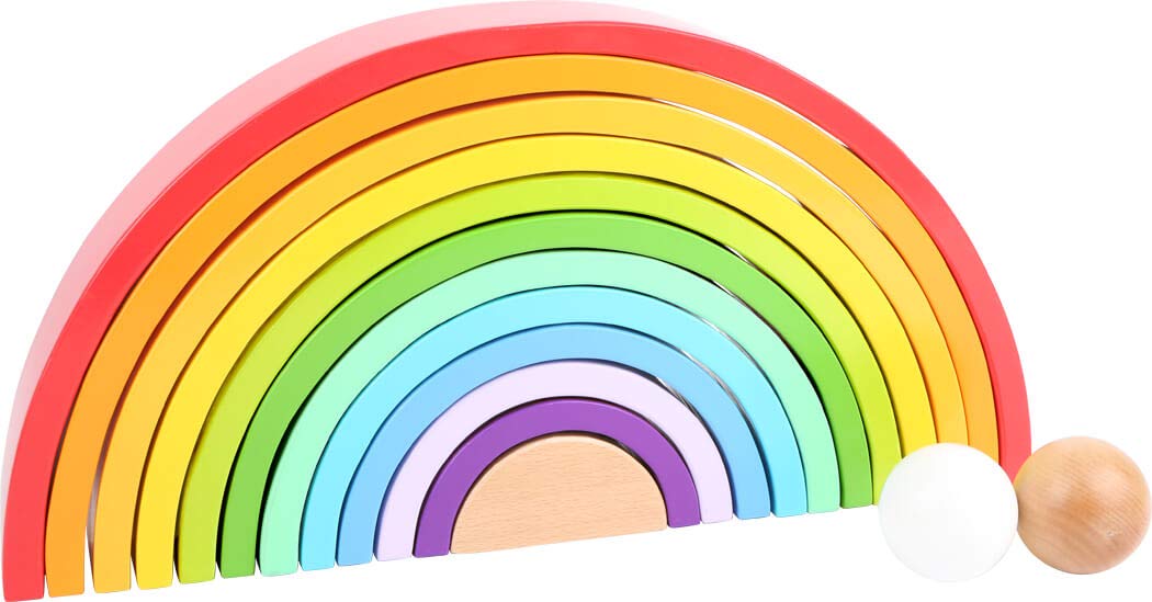 Small Foot Wooden Rainbow Blocks XL - 12-Piece Set with 2 Balls for Kids & Kindergarten Play
