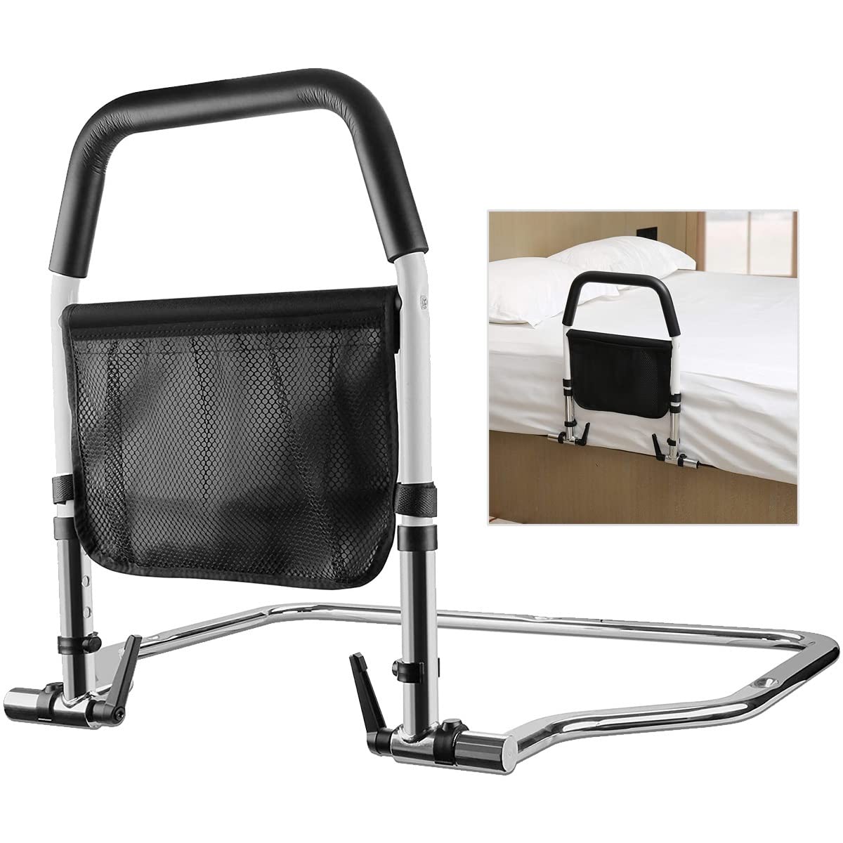 UFFD Bed Rail for Seniors & Adults - Medical Bed Assist Bar with Storage Pocket & Soft Cushion Grip - Elderly Safety Bedrail for Home Care & Hospital Use - Ideal for Mobility Assistance & Fall Prevention