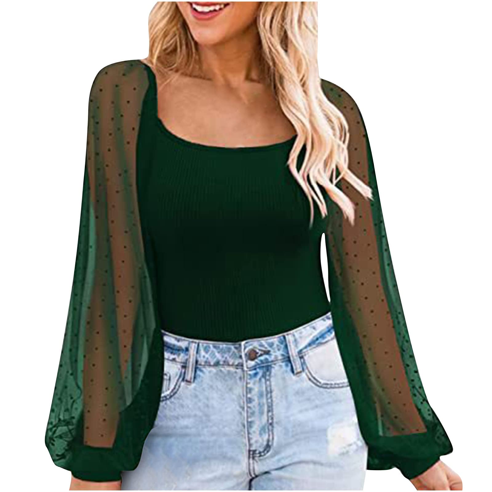 2022 Women's Summer Long Sleeve Tops - Sexy Lace Casual Slim Blouses & Solid Color Shirts | Perfect for Work, Date Night & Everyday Wear