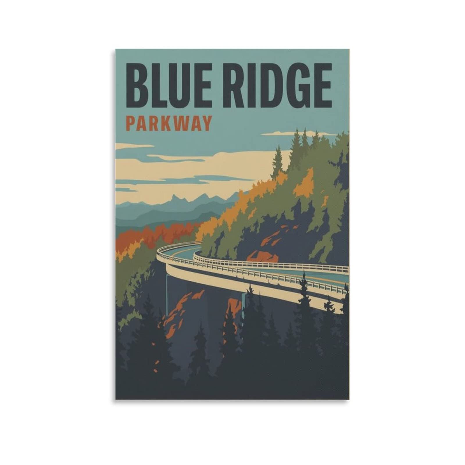 Vintage Blue Ridge Parkway Forest Valley Canvas Art - Travel Poster Wall Decor for Bedroom, Home Office & Party Gifts | Scenic Nature Painting & Wall Art Prints for Living Room Decor