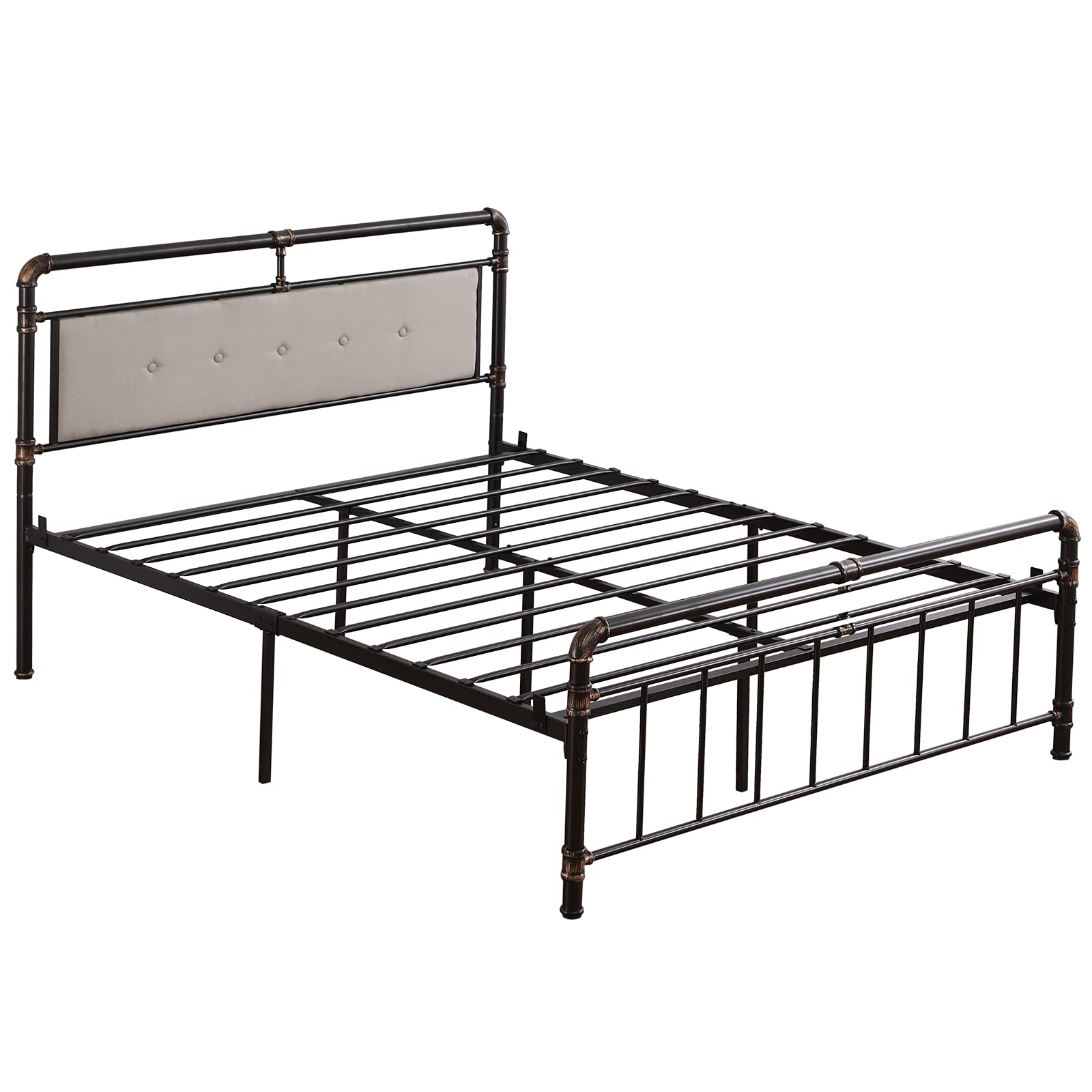 LINGWOO Single-Layer Bed Frame with Headboard & Footboard - Queen Size Black Gold-Painted Iron Bed with Soft Bag Pull Buckle and Standpipe Water Pipe Design | Perfect for Modern Bedrooms, Guest Rooms & Studio Apartments