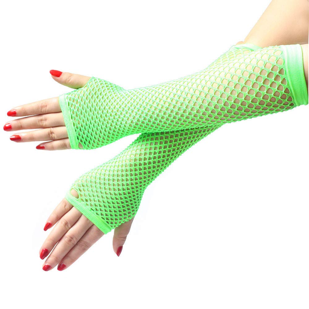 Fishnet Fingerless Gloves for Women & Girls - Stretchy Long Lace Gloves in Neon Colors - Sexy Fashion Accessory for Parties, Cosplay, Halloween & Night Out