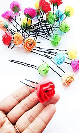 AB Beauty House 7cm Multi-Color Rose Flower Wedding Hair Pins - 12 Pack U-Shape Bobby Pins for Women & Girls, DIY Bridal Bun, Prom, Party & Special Occasion Hairstyles