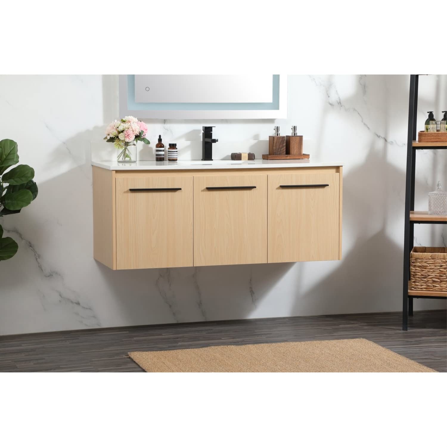 48 Inch Maple Bathroom Vanity with Backsplash - Elegant Single Sink Vanity for Modern Bathroom Decor | Perfect for Home Renovation & Master Bathroom Upgrade