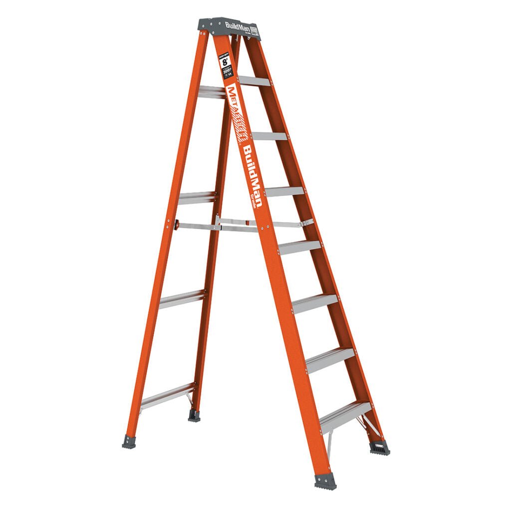 8′ Buildman™ Fiberglass Stepladder - Lightweight & Durable Extension Ladder for Home Improvement, Construction & Warehouse Use
