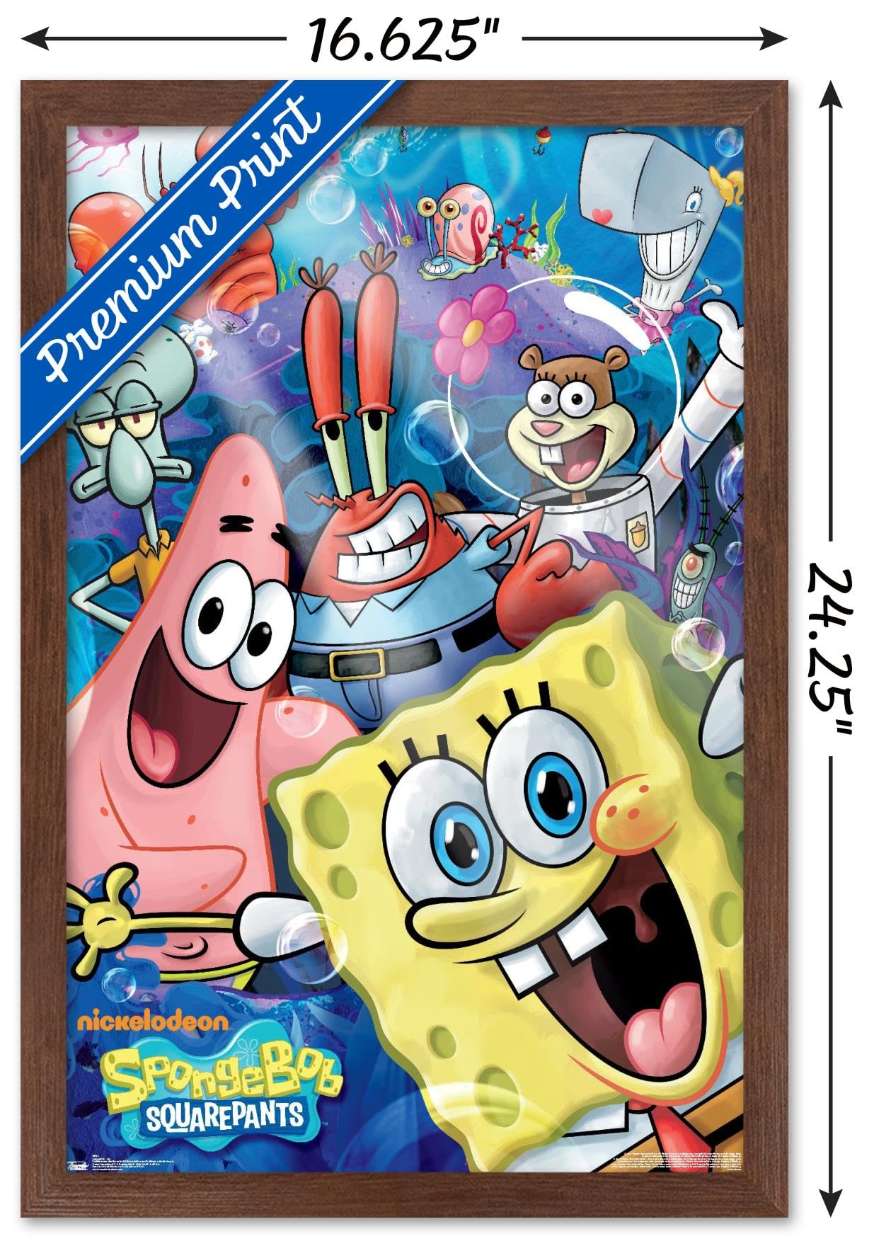 Trends International Nickelodeon Spongebob Joy Wall Poster - 14.725 x 22.375 Inches, Mahogany Framed Version - Perfect for Kids' Room Decor, TV Show Fan Gifts & Cartoon Themed Bedroom