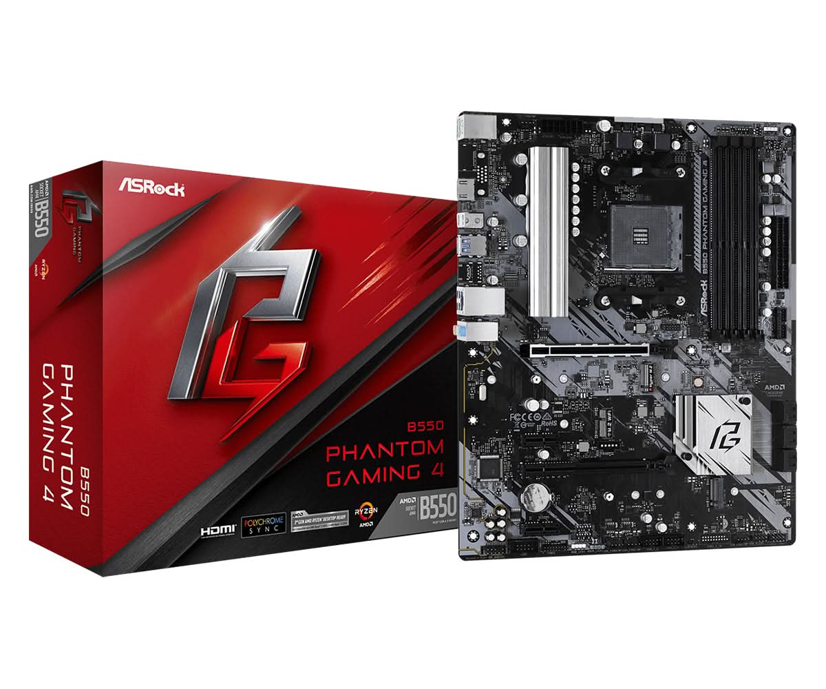 ASRock B550 Phantom Gaming 4 AMD Ryzen AM4 ATX Motherboard - Perfect for Gaming PCs, Streaming & Content Creation Workstations