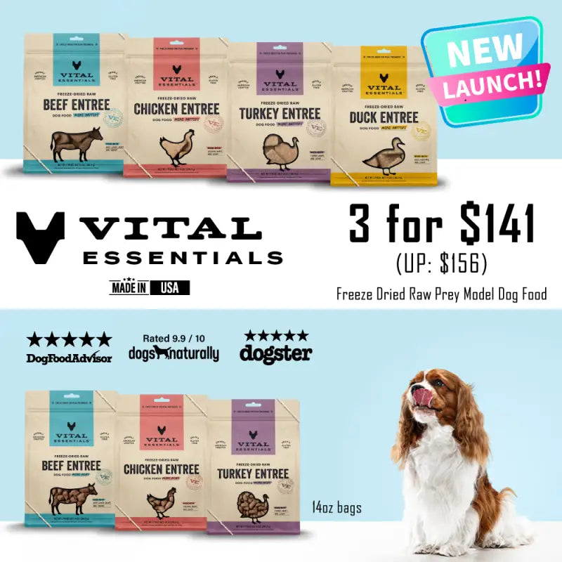 Vital Essentials Freeze Dried Raw Dog Food - Chicken, Beef & Turkey Mini Nibs Entree, 14oz | Grain-Free, High Protein | Perfect for Small Dogs, Training Treats & Travel Snacks