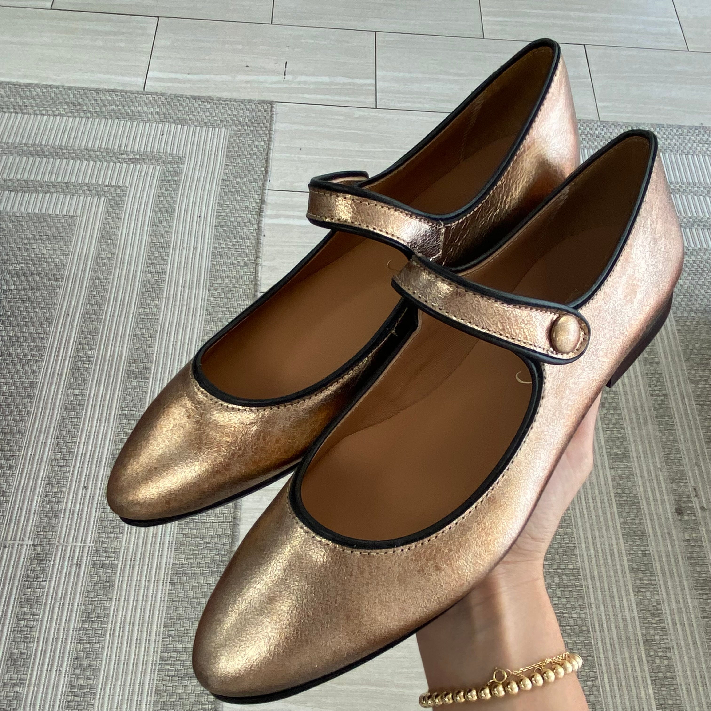 Papanatas Bronze Pointed Mary Jane Shoes - Elegant Women's Dress Pumps for Office, Wedding & Special Occasions
