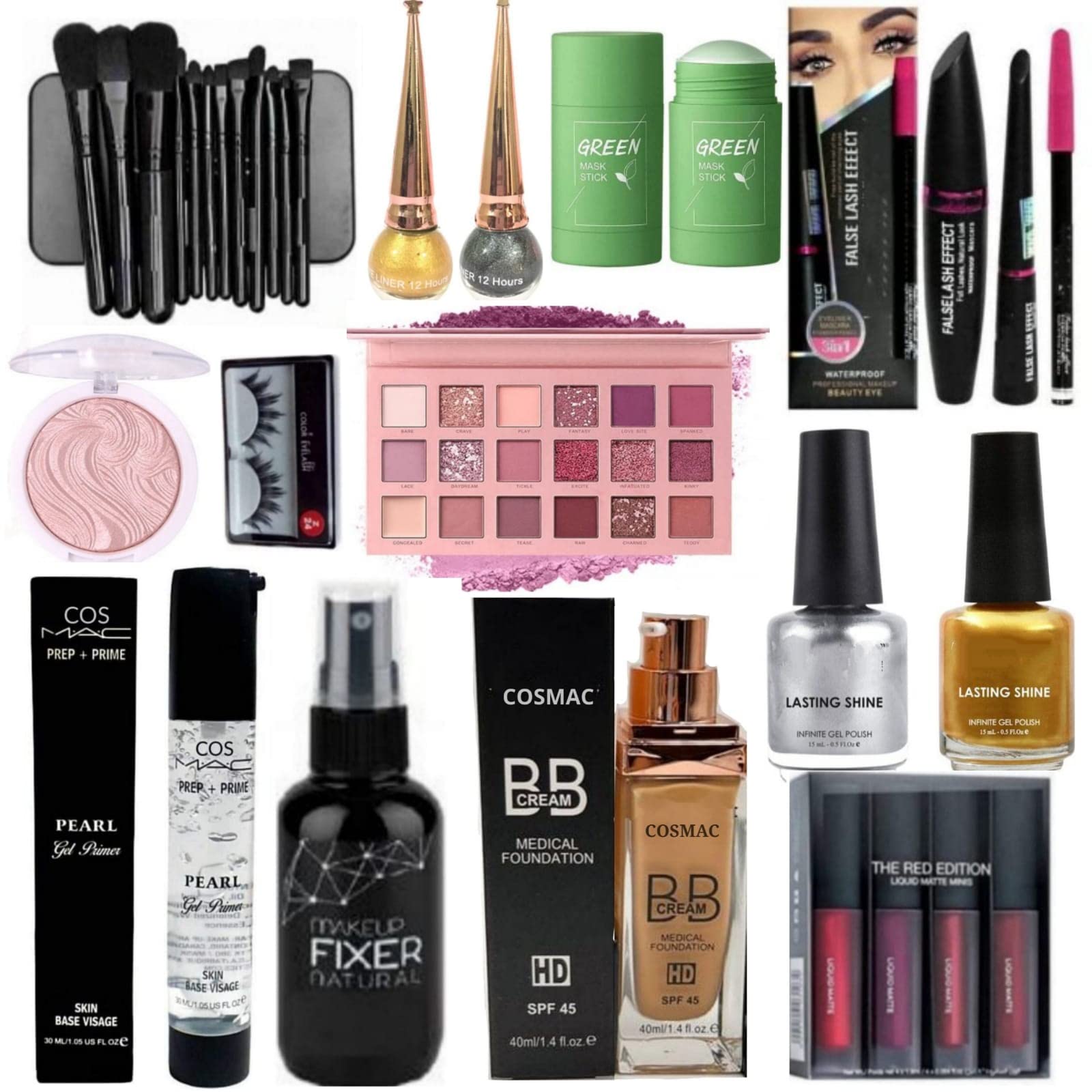 16-Piece Professional Makeup Kit with Primer, Foundation, Mini Lipstick, Eyeshadow, Highlighter & Brushes - Perfect for Travel, Bridal & Everyday Glam Makeup Looks