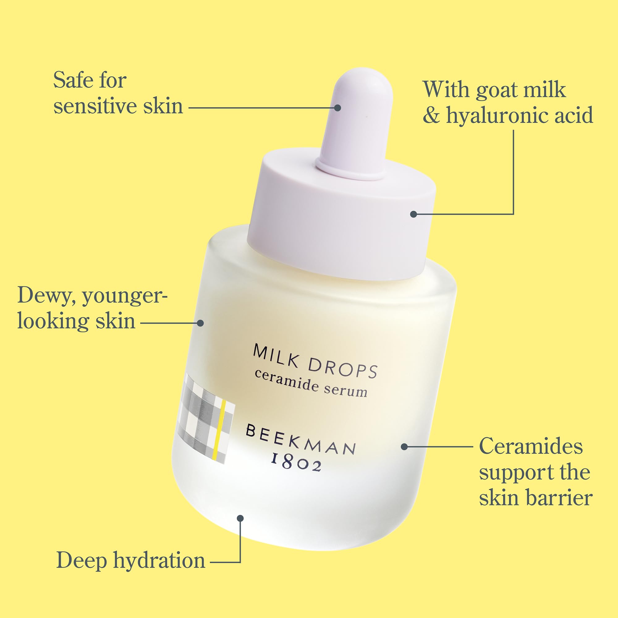 Beekman 1802 Ceramides Face Serum with Hyaluronic Acid, Squalane & Goat Milk - Fragrance Free Hydrating Serum for Glowing Skin - Cruelty Free & Vegan - Perfect for Dry Skin, Night Routine & Anti-Aging Care