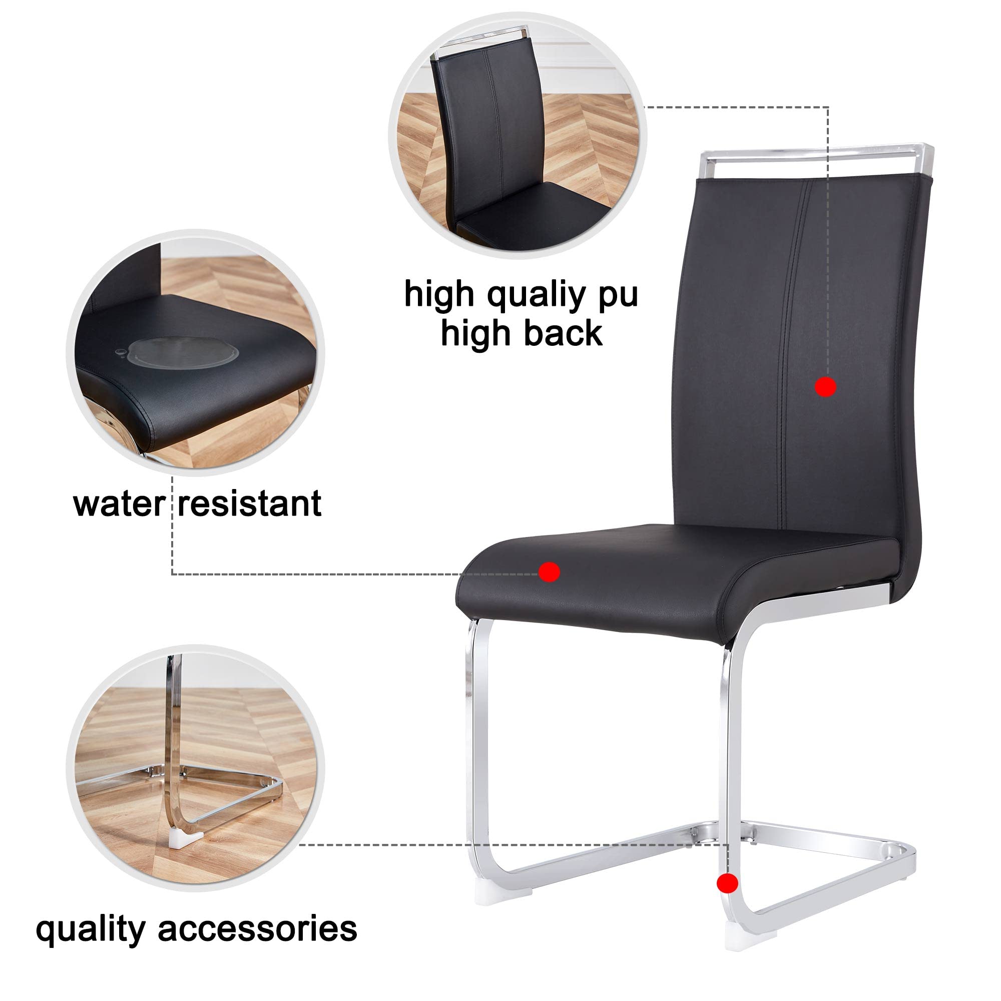 Baysitone Modern Dining Chairs Set of 4 - Faux Leather Padded High Back Kitchen & Dining Room Chairs - Comfortable Side Chairs for Home, Restaurant, Office - Black