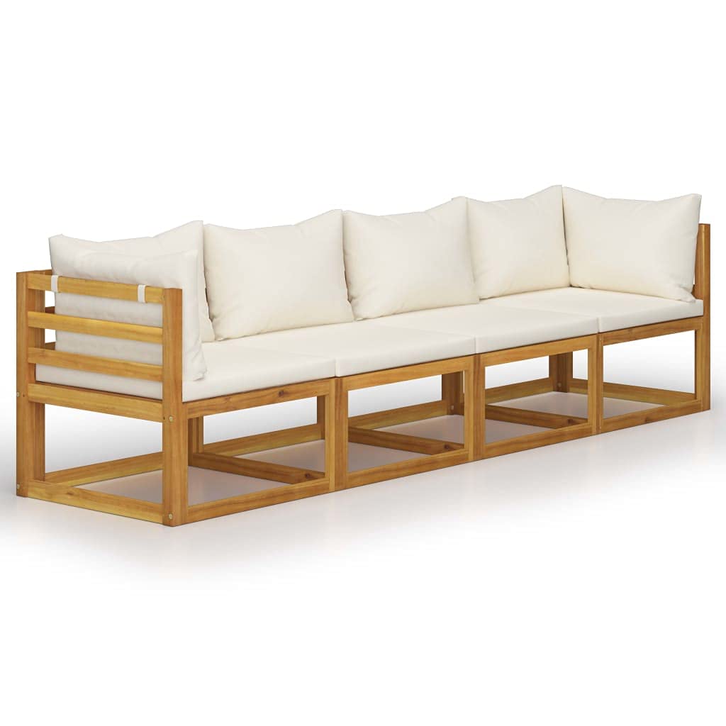 4-Seater Patio Sofa Set with Cushions - Acacia Wood Outdoor Furniture for Garden, Balcony, Terrace - Cream Lounge Sofa Sectional for Relaxing & Entertaining