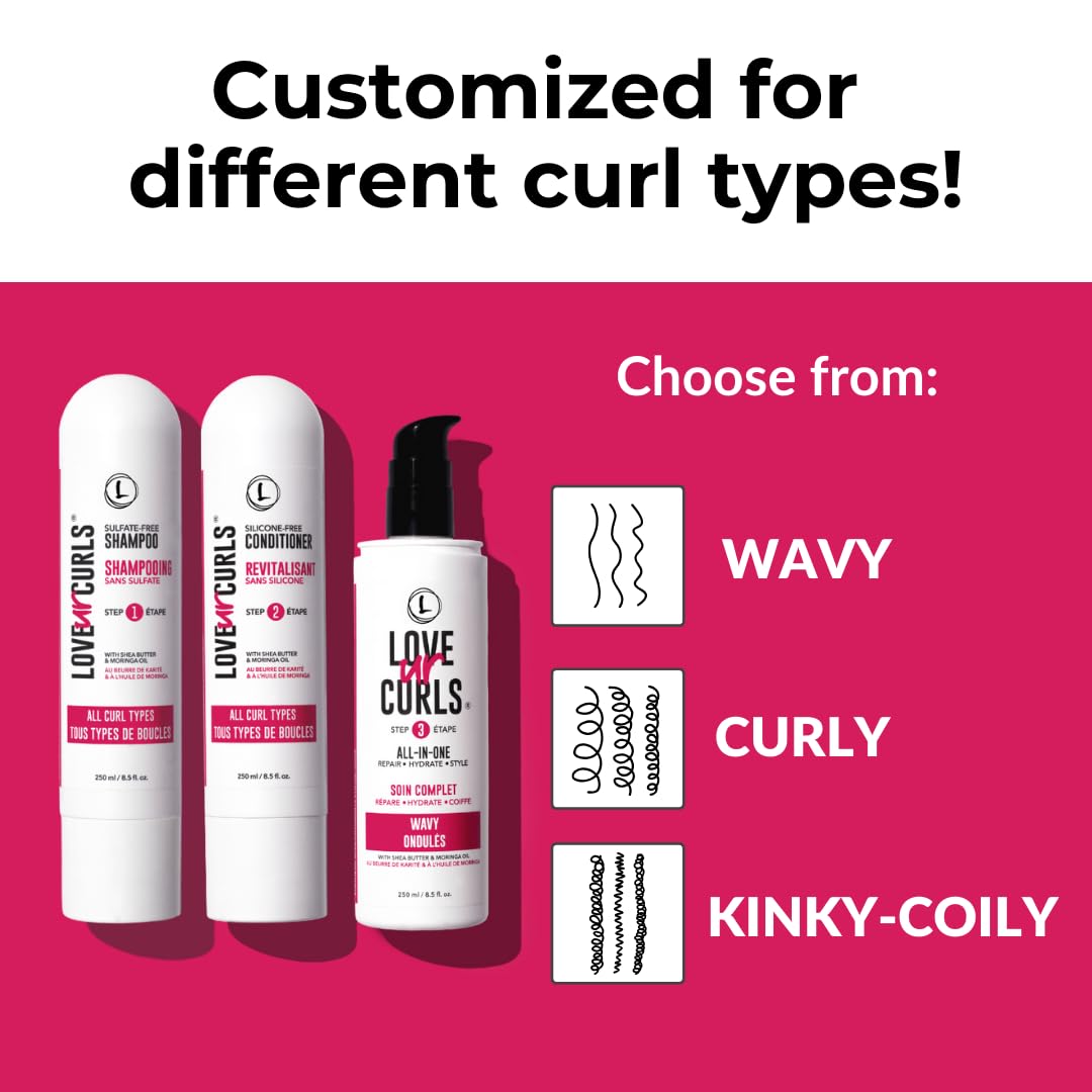 Love Ur Curls - 3 Step Repair & Moisturizing Shampoo, Conditioner & Curl Cream Styler Set for Wavy Hair | Hydrating Hair Care System for Defined Curls & Frizz Control | Perfect for Daily Use & Salon-Quality Styling at Home
