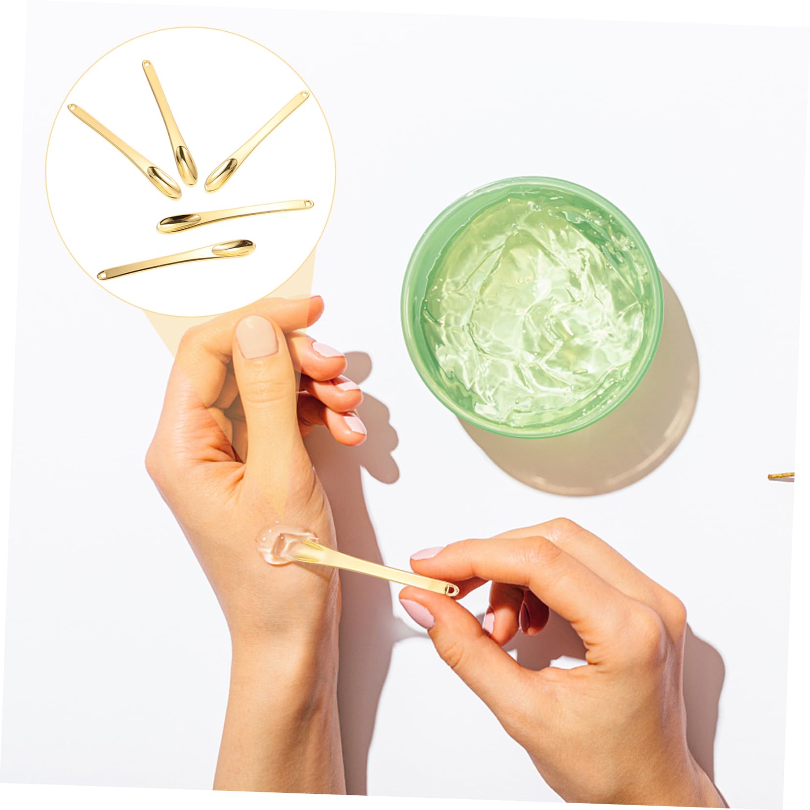 10 Pcs Zinc Alloy Face Cream Scoop Set - Golden Makeup Spatula for Eye Cream, Facial Moisturizer & Cosmetic Jars - Hygienic Mini Scoop Spoon for Skincare Routine, Travel & Salon Use