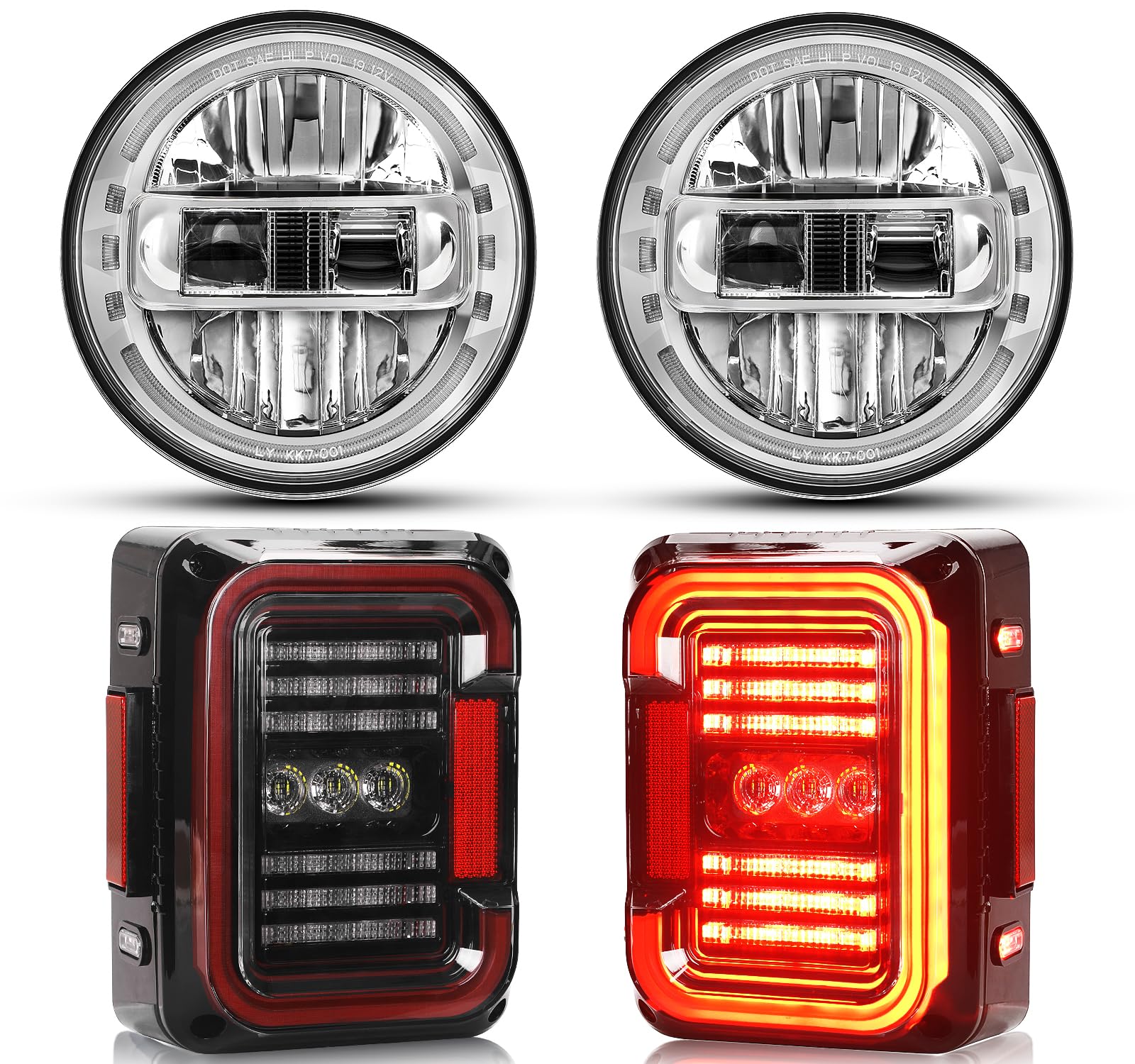 AUDEXEN Clear Lens Tail Lights & Chrome Headlights for Jeep Wrangler JK - Off-Road, Night Driving, Custom Car Upgrade