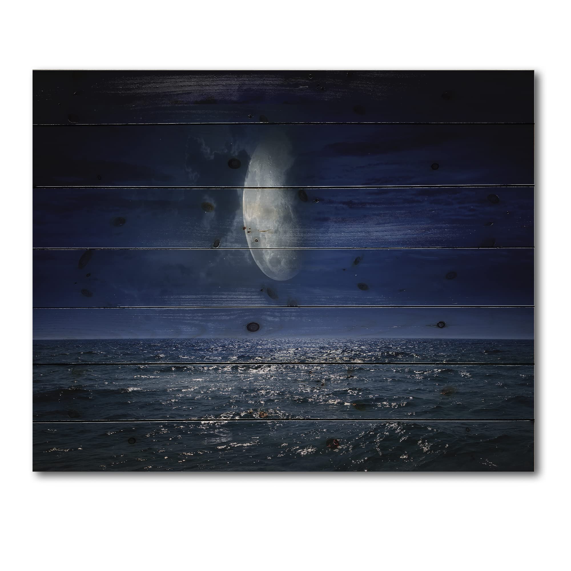 Full Moon Ocean Wood Wall Art - Coastal Decor for Living Room & Bedroom