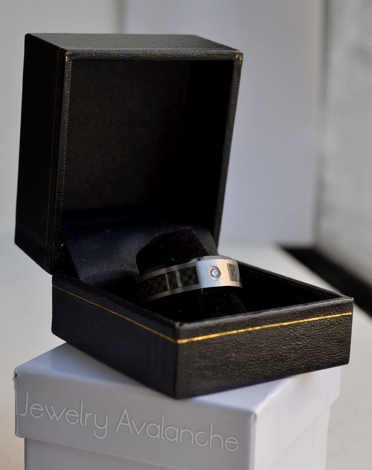0.07ct Diamond & Gemstone Tungsten Carbide Ring for Men - 8mm Black Carbon Fiber Inlay Wedding Band, Anniversary Jewelry Gift - Perfect for Engagements, Weddings & Special Occasions