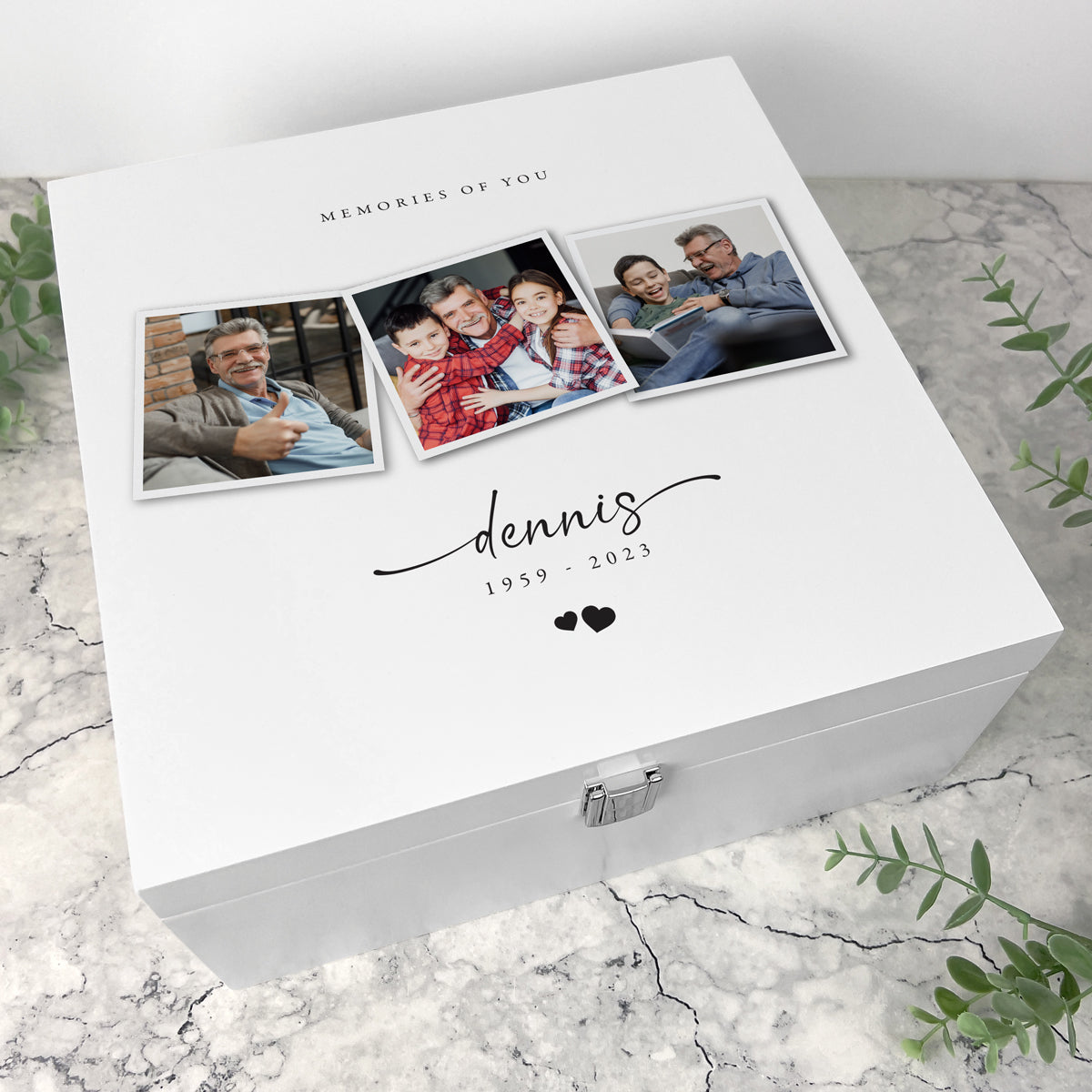 Personalized Square Luxury White Wooden Memorial Photo Keepsake Memory Box - Perfect for Storing Cherished Memories, Wedding Photos, or as a Thoughtful Sympathy Gift