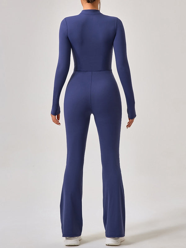 ZASUWA Women's High Waist Zipper Flare Jumpsuit - Stylish Casual Romper for Summer Outfits, Beach Wear & Party Dresses