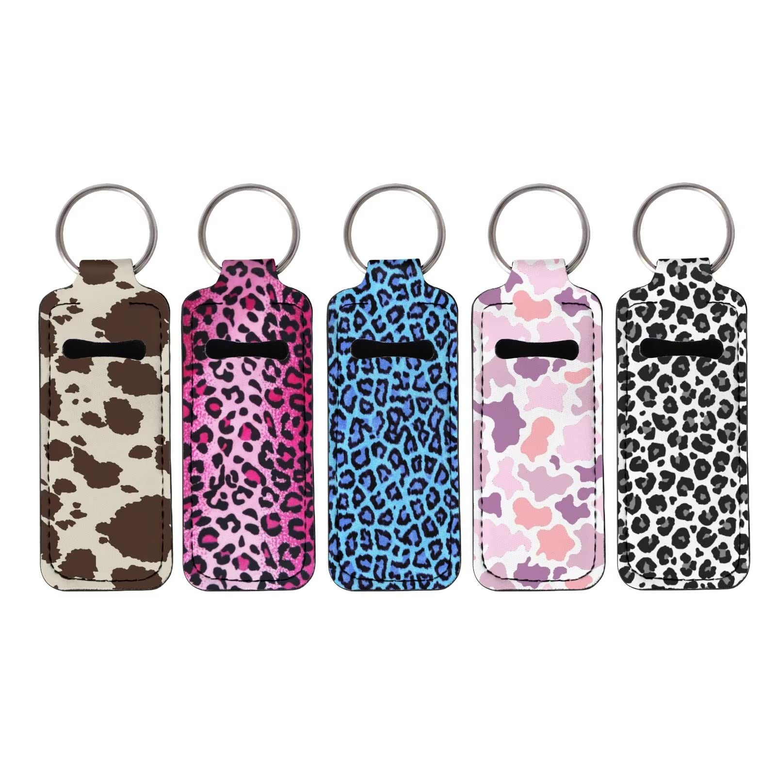 UNICEU 5 Pack Chapstick Holder Keychain - Lip Balm & Lip Gloss Sleeve Pouch - Travel Essentials for Women & Men - Perfect for Hiking, Gym, Purse & Keyring Organization