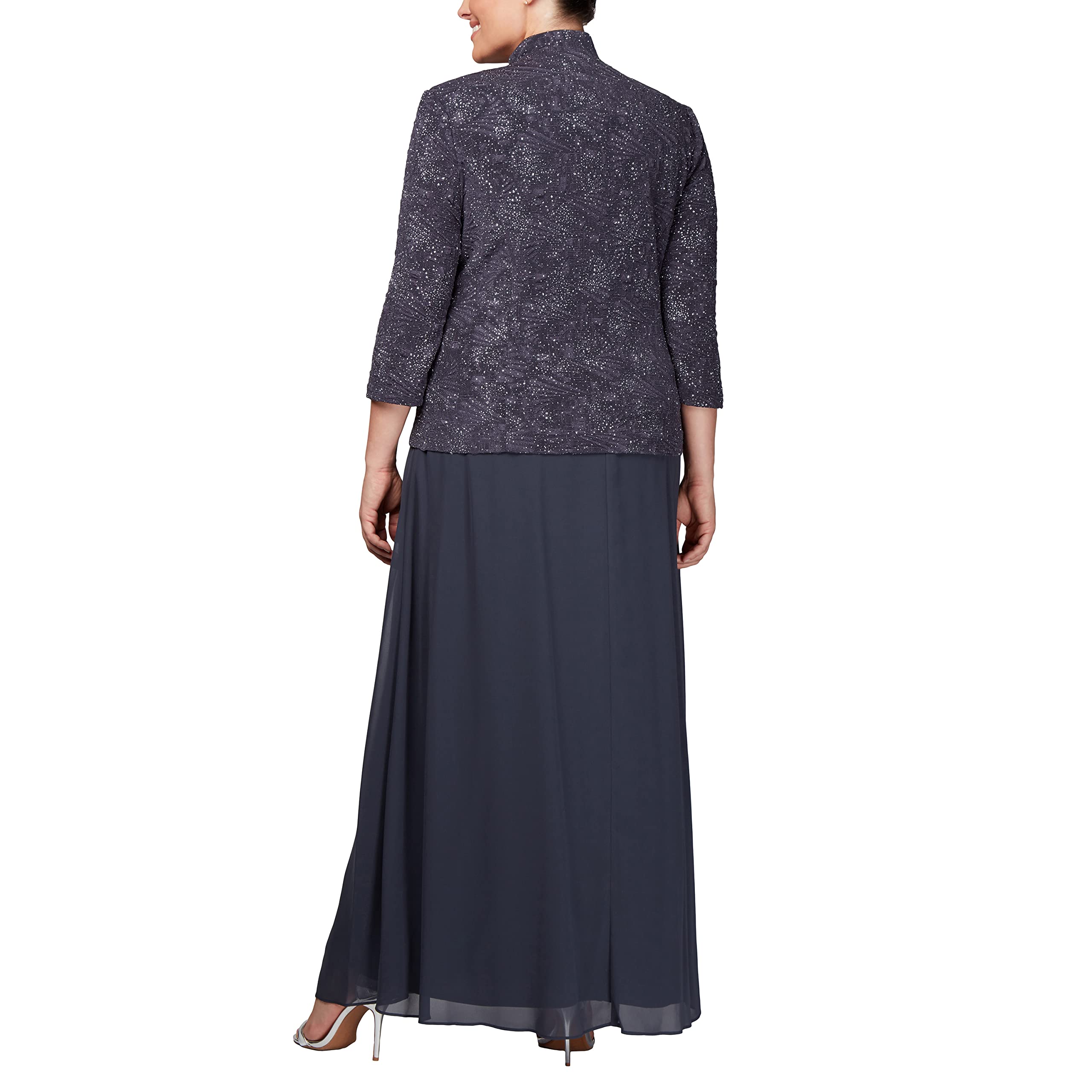 Alex Evenings Women's Formal Long Dress with Mandarin Neckline Jacket - Elegant Evening Gown for Weddings, Parties & Special Occasions (Regular, Petite & Plus Sizes)