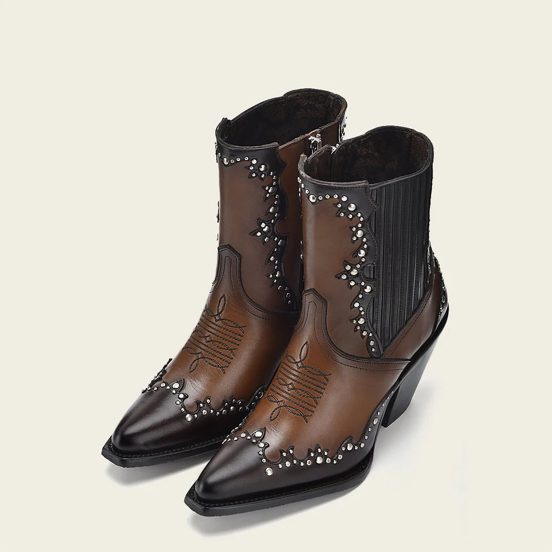 Women's Cuadra Brown Western Cowgirl Ankle Boots - Genuine Cowhide Leather Booties for Country Style & Riding - Perfect for Rodeo, Line Dancing & Casual Outfits