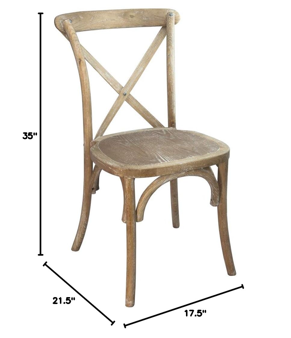 EMMA + OLIVER 2-Pack Natural Wood X-Back Chairs with White Grain - Rustic Dining Room & Kitchen Chairs for Farmhouse Decor