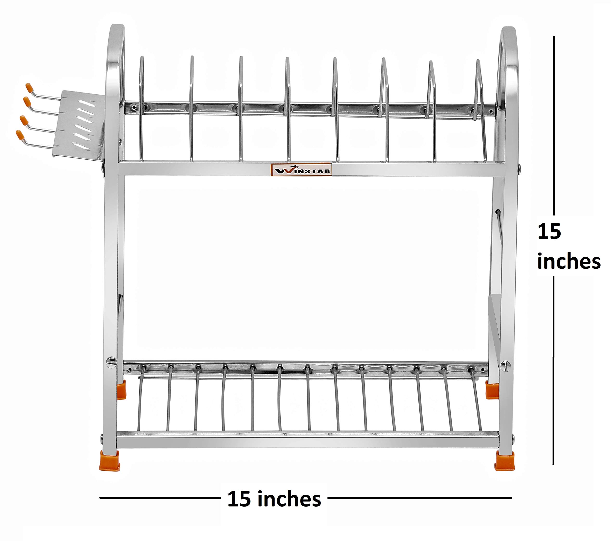 WINSTAR Stainless Steel 2-Tier Wall Mount Kitchen Utensil Rack | Space-Saving Dish Drying Rack with Plate & Cutlery Holder | Modular Kitchen Storage Organizer (15