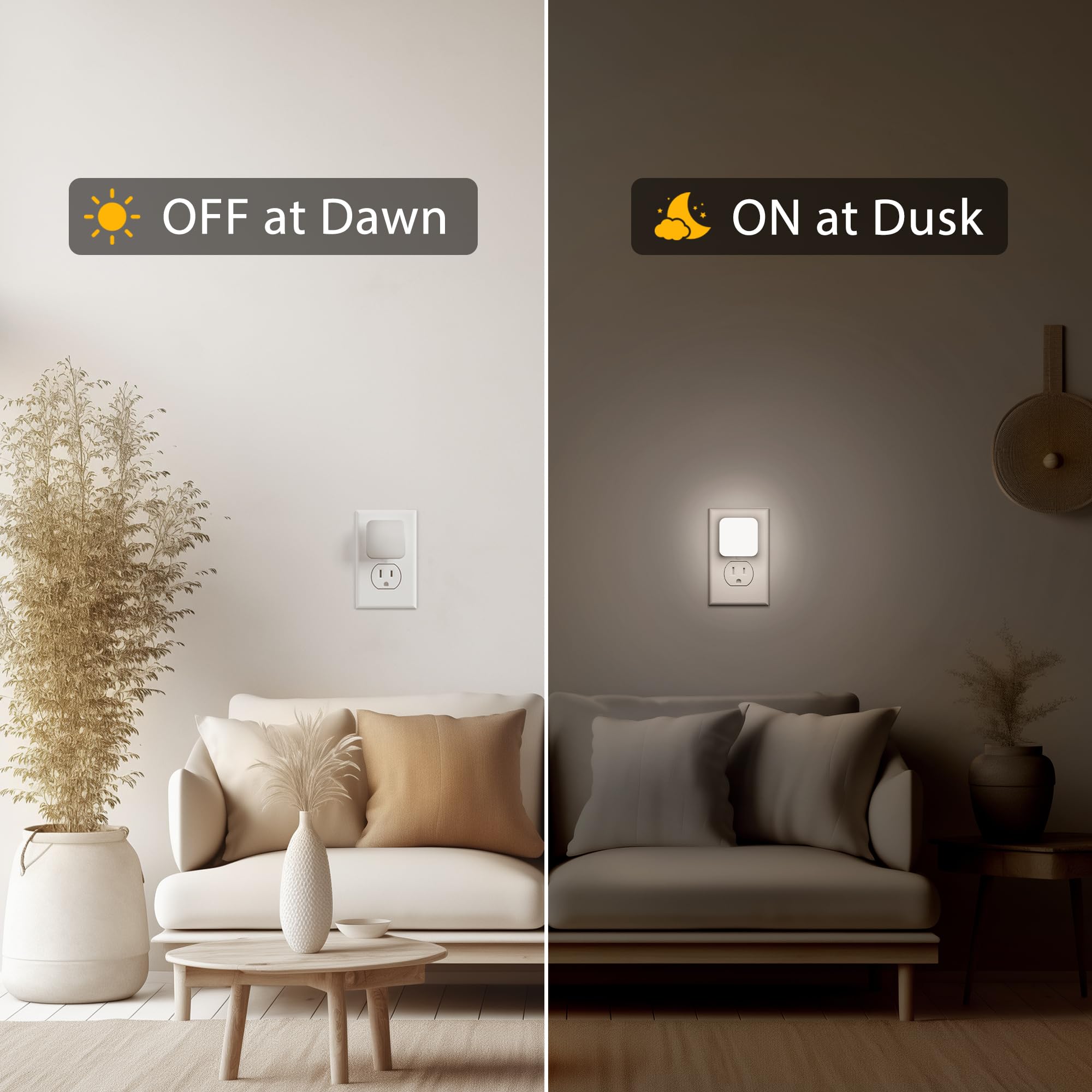 LED Night Lights Plug into Wall with Light Sensor, Dusk to Dawn 0.3W Square Night Light for Kids - 5000K Cool White Nightlight for Bathroom, Bedroom, Kitchen (2 Pack) - Perfect for Nurseries, Hallways & Safe Nighttime Navigation